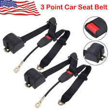 2x Black Universal 3 Point Retractable Adjustable Car Seat Belt Us Sale