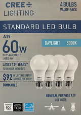 4 Cree 60-watt Daylight Bright A19 Led Light Bulbs - Dimmable - 800 Lumens5000k