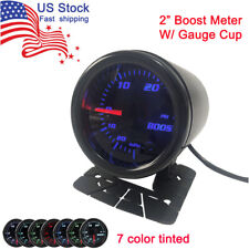 2 Turbo Boost Meter 7 Color Tined 0-30 Psi Pressure Vacuum Boost Gauge With Cup