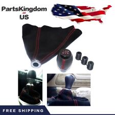 Black Leather Shift Knob Suede Boot Red Stitch Combo Fit Honda Civic Si 5 Speed