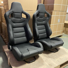 Osias 1 Pair Universal Car Racing Seats Pvc Leather With 2 Sliders Sport Black