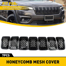 7pcs Front Grille Insert Honeycomb Mesh Cover Black For 2019-2022 Jeep Cherokee