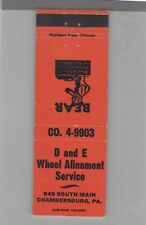 Matchbook Cover - Bear Alignment D And E Wheel Alignment Service Chambersburg P