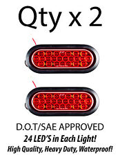 6 Inch Red Oval 24 Led Stopturntail Truck Light W Grommetpigtail-qty 2