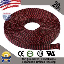 20 Ft 12 Black Red Expandable Wire Sleeving Sheathing Braided Loom Tubing Us