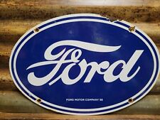 Vintage 1958 Ford Porcelain Sign Auto Parts Dealer Sales Service Dealership Oval