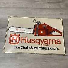 Vintage Husqvarna Chainsaw Sign Dealership Shop Sign Embossed Metal 28 Sweden