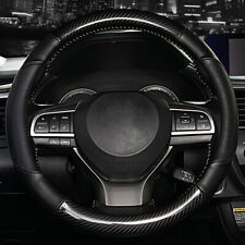 Carbon Fiber Car Steering Wheel Cover Black Leather Breathable Anti-slip 15 