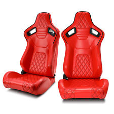 2 X Universal Jdm Red Diamond Stitching Pvc Leather Leftright Racing Seats Pair