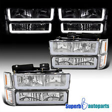 Fits 94-98 Chevy C10 Ck 1500 2500 3500 Headlights Led Stripbumper Corner Lamps