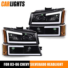Clear Black Led Drl Headlights Bumper Lamps Fit For Silverado Avalanche 03-07