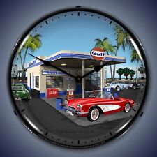 1959 Corvette Gulf Gas Station Led Lighted Clock