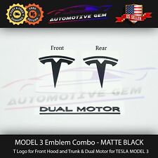 Model 3 T Front Rear Emblem Dual Motor Badge Matte Black Sticker Set For Tesla
