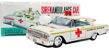 Scarce Japanese Tin Friction 1960s Ford Ambulance W Siren Box