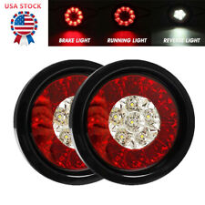 2x Red White 4inch Round 16 Led Truck Trailer Brake Stop Turn Signal Tail Lights