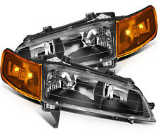 Pair Black Headlights Assembly Amber Headlamps Fit For 1994-1997 Honda Accord
