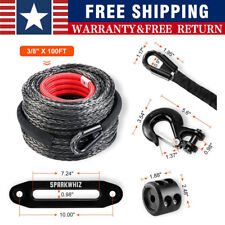 38x100ft 26500lbs Synthetic Winch Rope Winch Line Cable Wwinch Hook For Truck