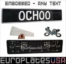 European License Plate Kit - Any Text Embossed All Black Gloss - White Text