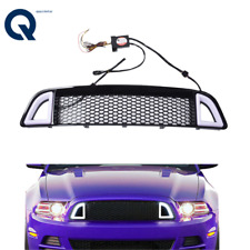 Front Bumper Upper Grille Black W White Led For 2013-14 Ford Mustang Non-shelby