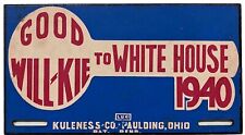 Willkie For President 1940 Political Fiberboard Booster License Plate Topper