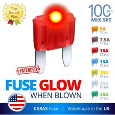 Carax Glow Fuse Smart Mini Blade 100 Pcs Assortment Kit Glow When Blown Led Auto
