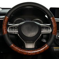 Wood Grain Steering Wheel Cover Leather Anti-slipbreathable For Car Suv Jeep
