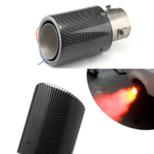 Universal Car Rear Carbon Fiber Pipe Tail Exhaust Muffler Tip W Led Red Light