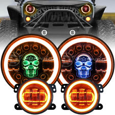 Rgb Halo 7 Led Headlights 4 Fog Light Combo For Jeep Wrangler Jk Jku 07-17