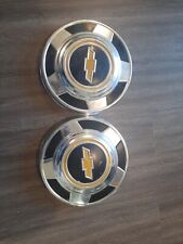 2 Vintage 1973-1987 Chevy 12 Ton Truck Dog Dish Hubcaps Gold Bow Tie 10.5