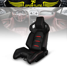 Universal Reclinable Racing Seats Left Side Dual Slider Black Pu Carbon Leather