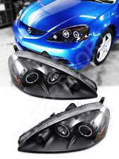 Pair Black Projector Headlights W Smd Led Halo Rims For 2005-2006 Acura Rsx
