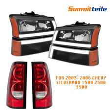 Pair Black Headlight Red Tail Light For 2003-07 Chevy Silverado Avalanche 1500