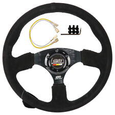 14 Flat Dish Mugen Suede Leather Jdm Racing Drift Sport Steering Wheel
