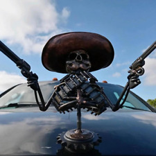 Car Dashboard Ornament Cowboy Skull Gunner Hood Decoration Metal Sculpture