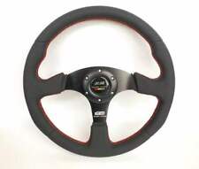 Mugen 350mm Leather Red Stitching Flat Racing Steering Wheel Fit For Momo Hub