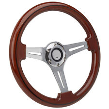 Universal 14 Inch 350mm Silver Spoke Grain Wooden Style Steering Wheel 6 Bolt
