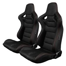 Braum - Black Leather Carbon Fiber Mixed Elite Racing Seats W Red Stitch -pair