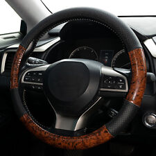Wood Grain Car Steering Wheel Cover Leather Breathable Non Slip Accessoriesusa