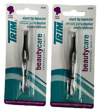 Trim Slant Tip Tweezers Face Eyebrow Hair Remover Stainless Steel New 2 Pack