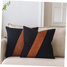Black And Brown Faux Leather Throw Pillow 20x20 Inch Pack Of 2 Brown Black