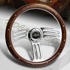 W-power 350mm 14 Dark Wood Grip 6-hole Chrome 3-spoke Vintage Steering Wheel