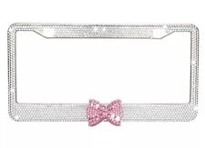 Clear 7 Rows Bling Diamond Crystal License Plate Frame With Pink Bow Tie