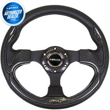 New Nrg Steering Wheel Leather Carbon Fiber Look Inserts Pilota Style Rst-001cbl
