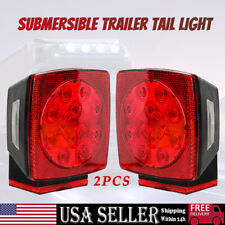 1 Pair Waterproof Rear Led Submersible Square Trailer Tail Lights Kit Boat Truck