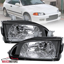 Black Headlights Fits 1992-1995 Honda Civic Eg Ej Lamps Leftright 92-95