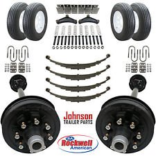 Tandem 7000 Lb Electric Brake Trailer Axle Kit With Wheels And Tires 14k Cap.