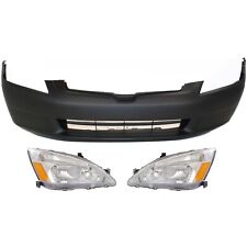 Front Bumper Cover Kit Includes Left Right Headlights For 2003-2005 Honda Accord