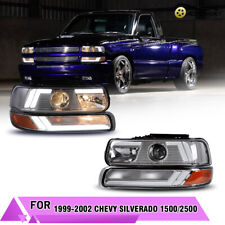 Pair Headlights For 1999-2002 Chevy Silverado 15002500 Projector Chrome Lamps