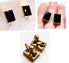 Vintage Amco 12k Gold Filled Black Onyx Earrings Rectangle Screw Clip On Style