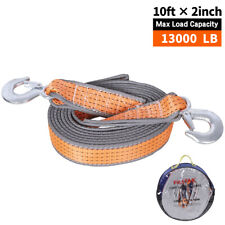 10ft Heavy-duty Tow Strap With Metal Safety Hooks 13000lbs Capacity 2 Inches
